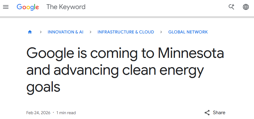 谷歌宣布将新建数据中心:承诺电费全包不涨价 绿电+储能齐推进