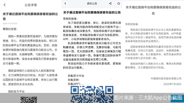 图片来源:三大航App公告截图