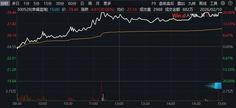 尾盘异动！多股涨停！幸福蓝海20%封板！