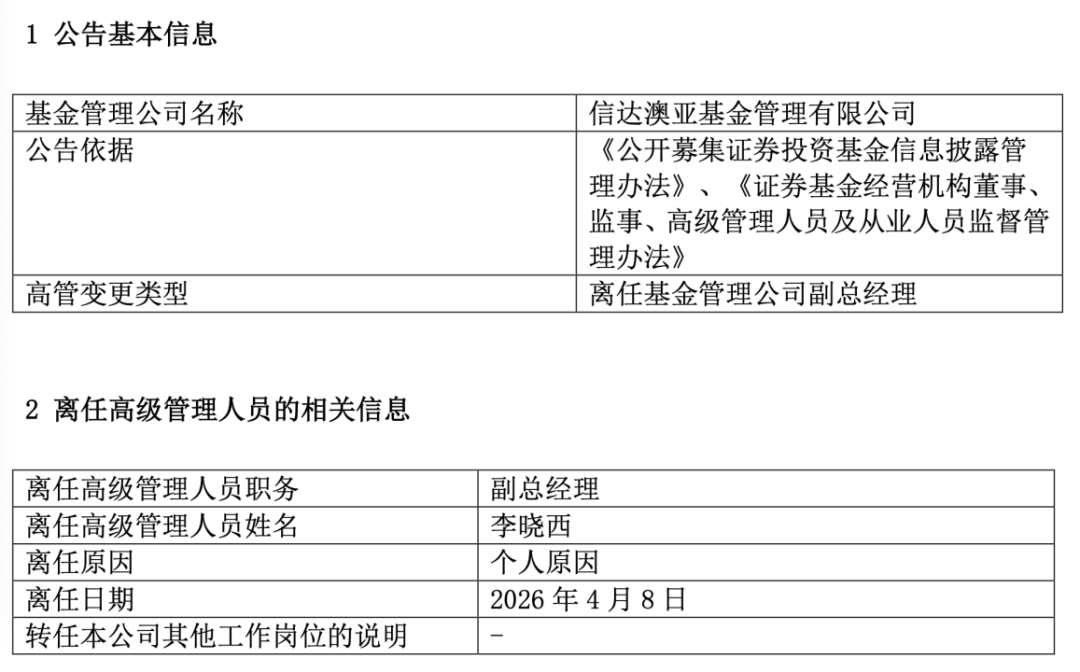 官宣：李晓西离任