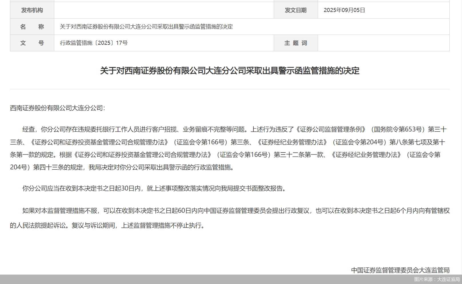 图片来源：大连证监局