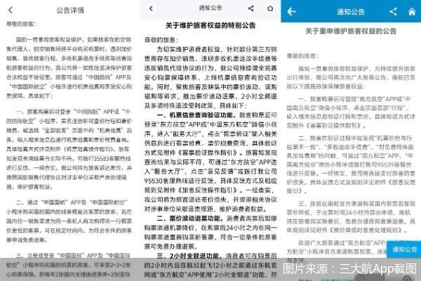 图片来源：三大航App截图