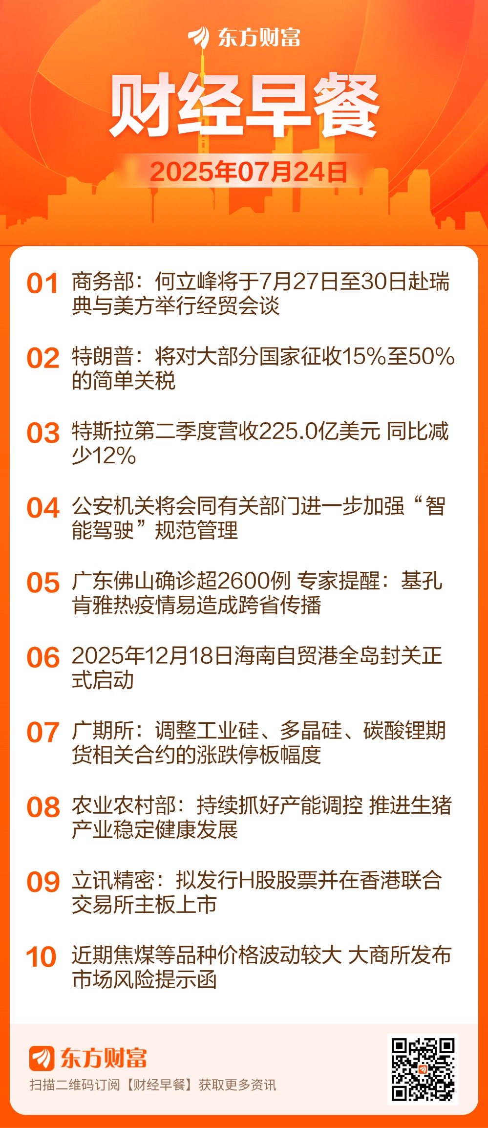 东方财富财经早餐 7月24日周四