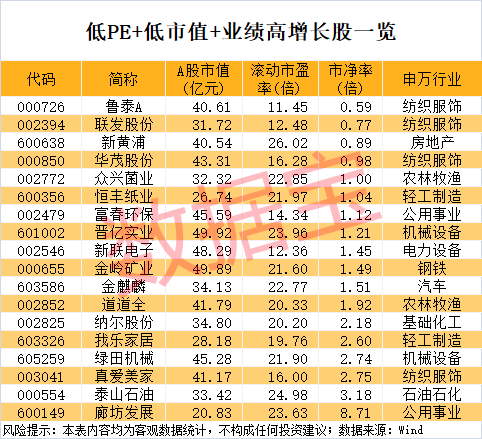 稀缺 “小而美”股票出炉 低市值+低PE+高增长18股上榜