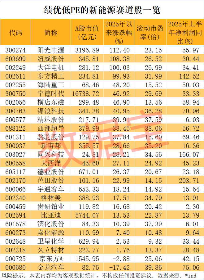 新能源赛道龙头股狂飙 这些绩优低估值股受机构青睐