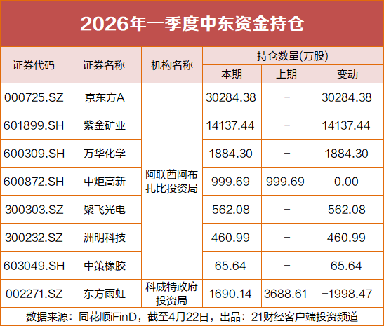 中东资金最新持股曝光 新进6股 50亿重仓矿业龙头