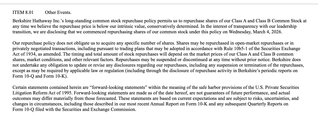 伯克希尔官宣重启股票回购 新任CEO承诺未来所有薪酬全部跟投