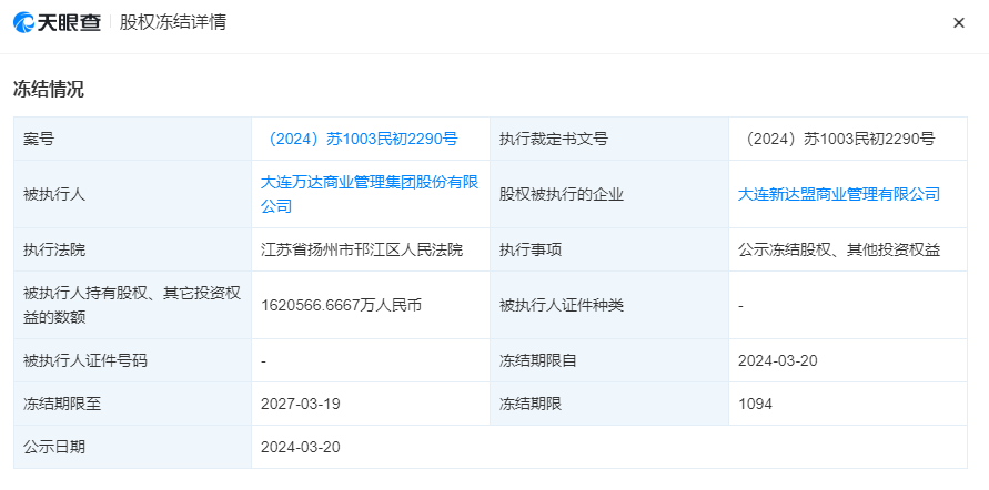 万达新消息162亿元股权解冻