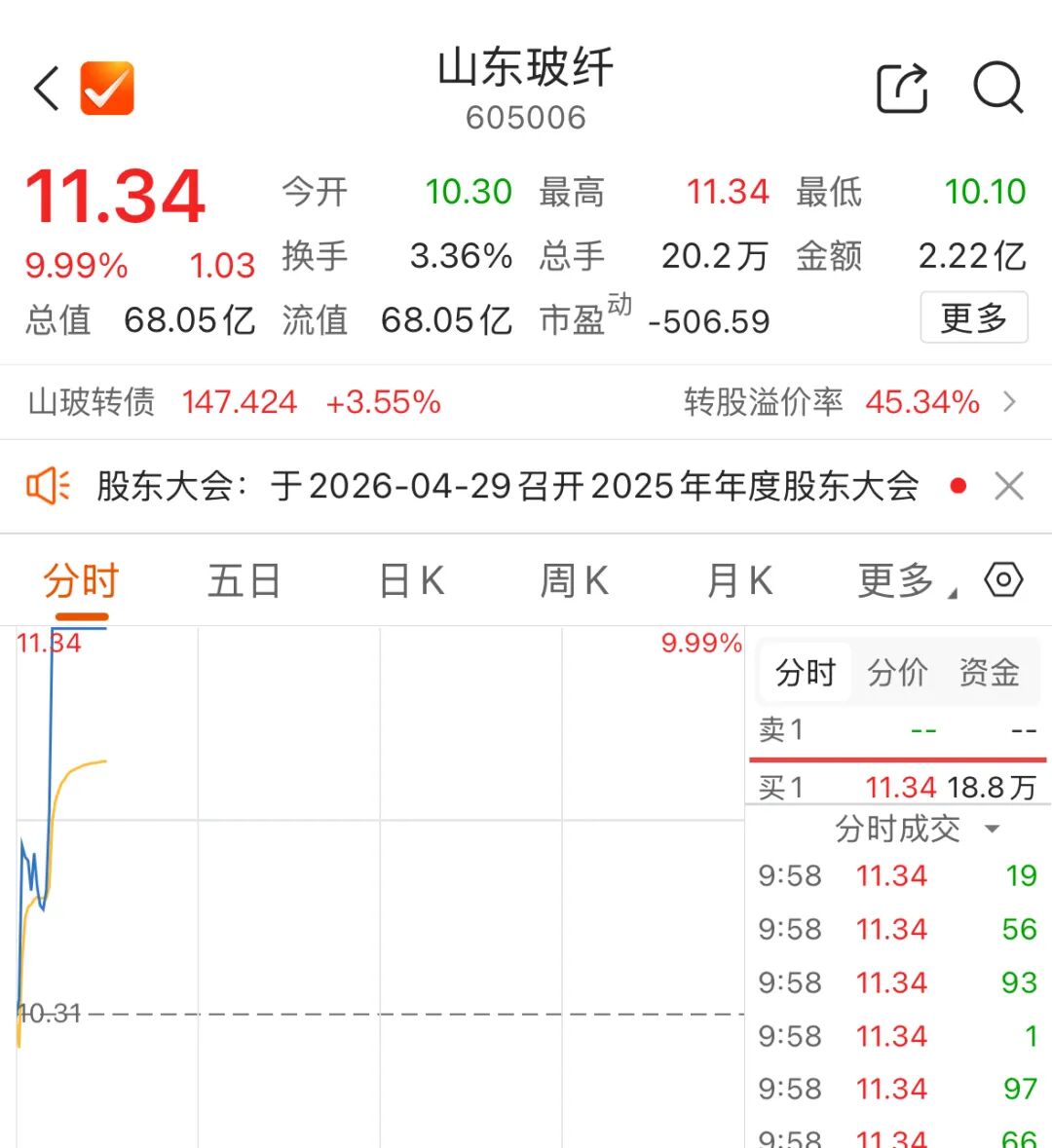 早盘异动！605006直线涨停