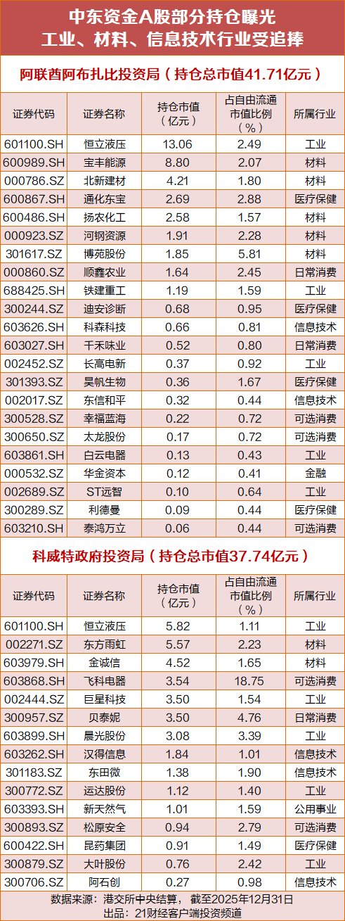 中东资金A股持仓曝光！青睐工业与材料 这只千亿“牛股”获重仓