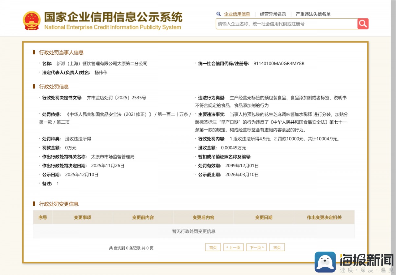 太原海底捞出售“未来日期”麻酱追踪：商家被罚一万元当事人认为法律适用不当