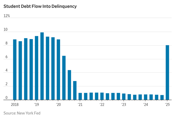 学生贷款违约率在2025年第一季度显著反弹 