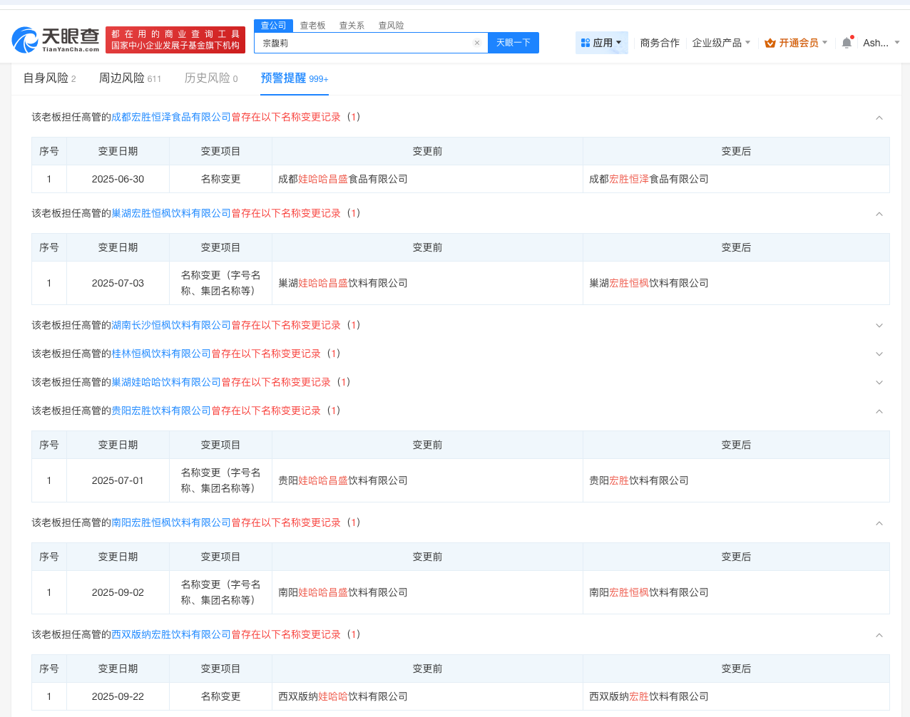 宗馥莉辞职前 多家关联公司更名:去掉娃哈哈 改名宏胜