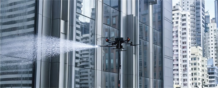 无人机在高空清洗作业 