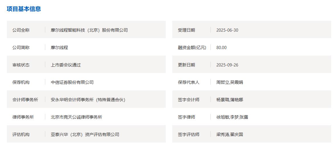 摩尔线程首发申请成功通过上交所上市审核委员会会议审议