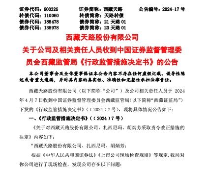 西藏天路及相关高管被责令改正商誉减值测试不准确计提资产减值准备不