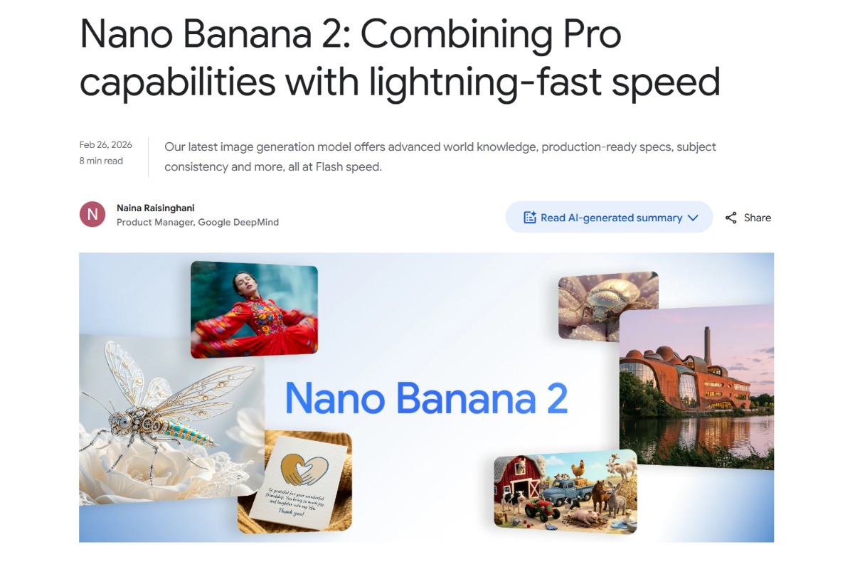 谷歌Nano Banana 2亮相：专业能力全面下放 成本腰斩一半