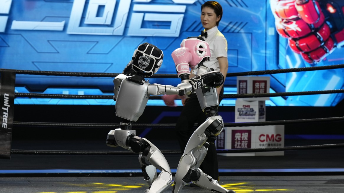 小黑VS小粉的格斗现场。图片来源：宇树