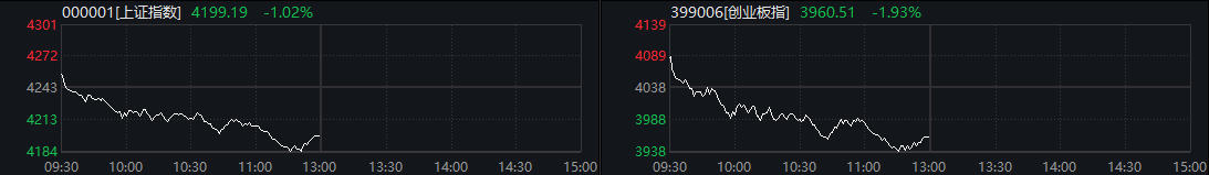 创指高位回落半日跌1.93% 猪肉股异动拉升