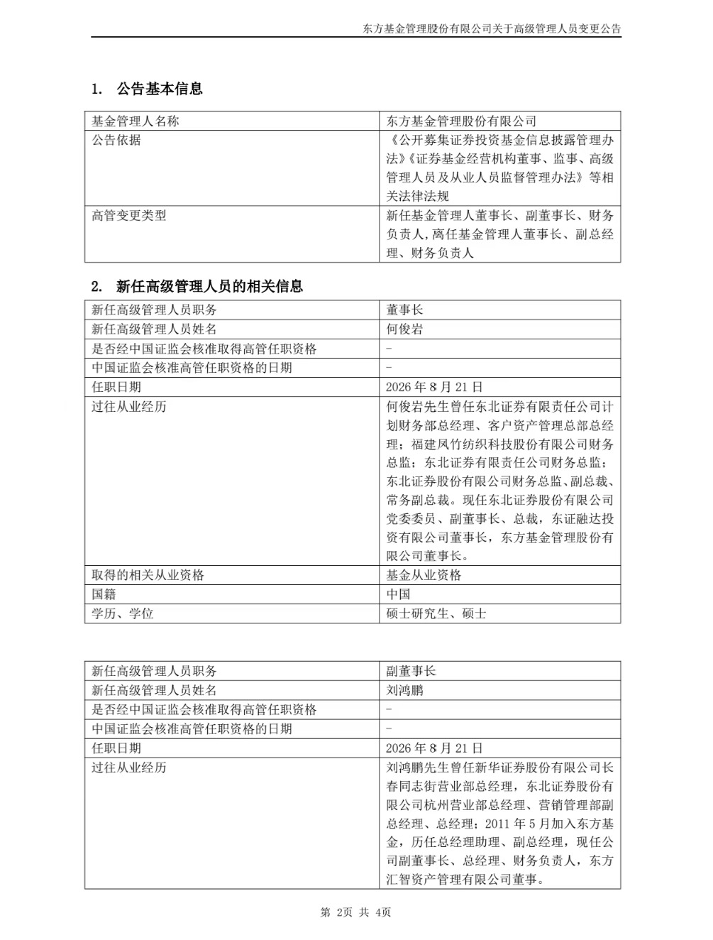 千亿公募基金换帅！何俊岩任东方基金董事长