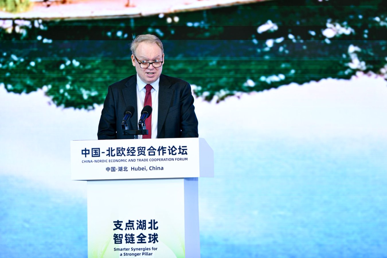 中国欧盟商会主席、丹麦马士基集团北亚区首席代表彦辞在会上发言。人民网记者 