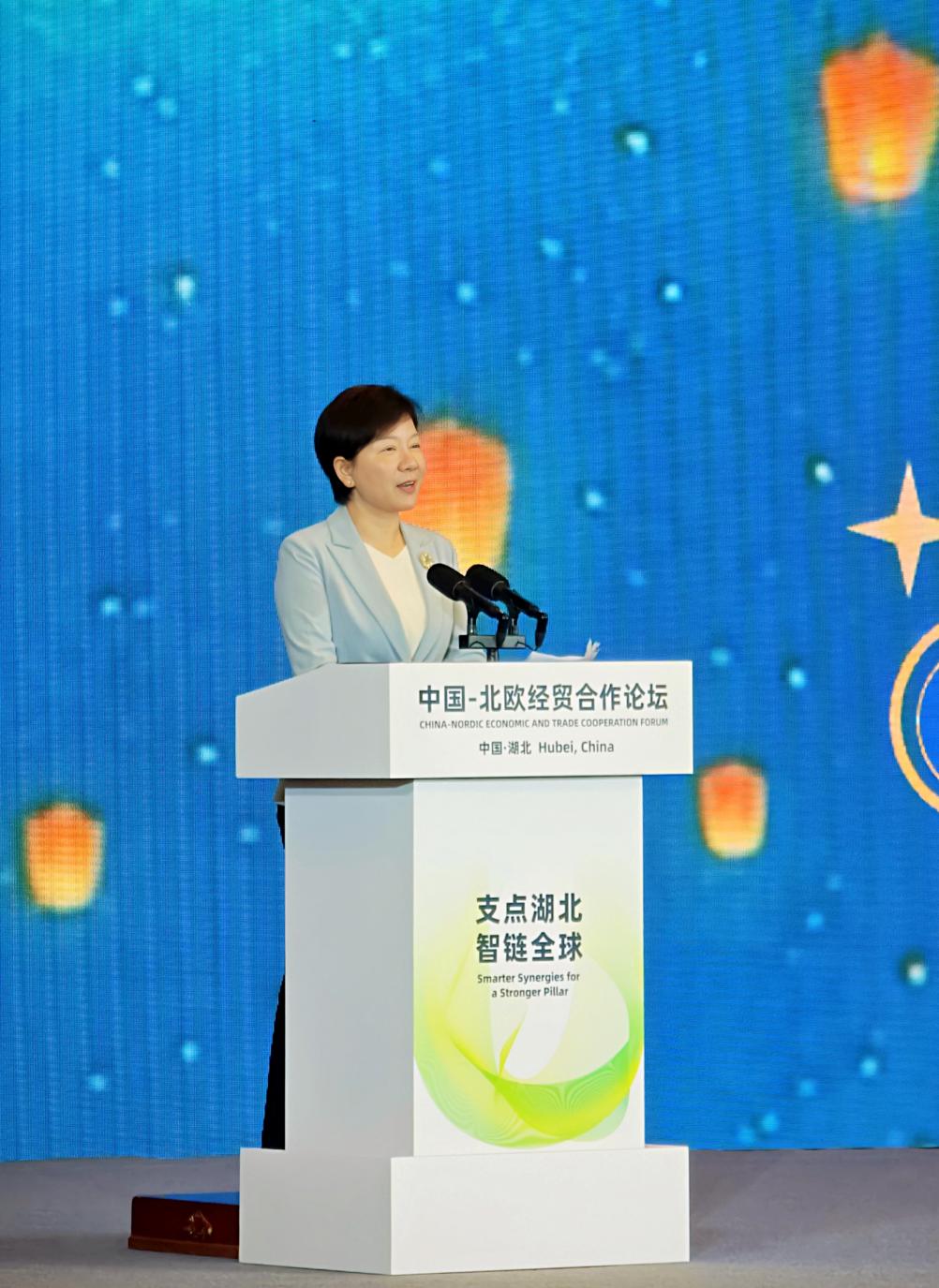 湖北省商务厅厅长龙小红推介湖北省开放型经济发展情况。主办方供图