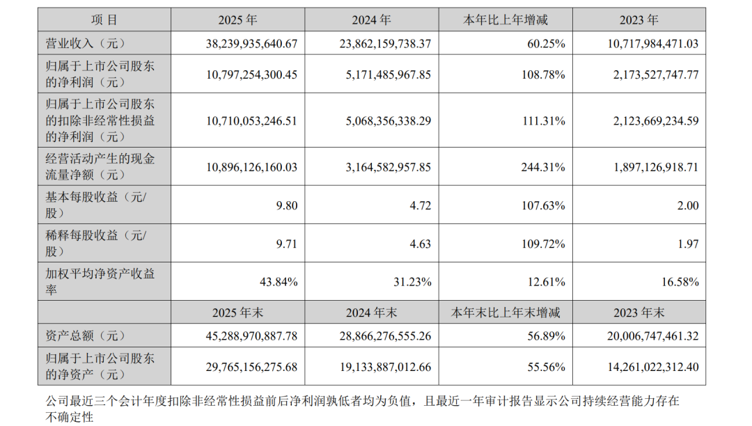 2025年报主要财务数据