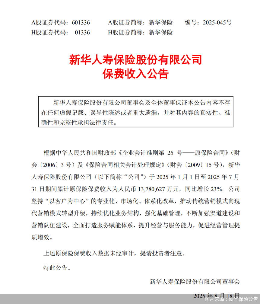图片来源：新华保险公告