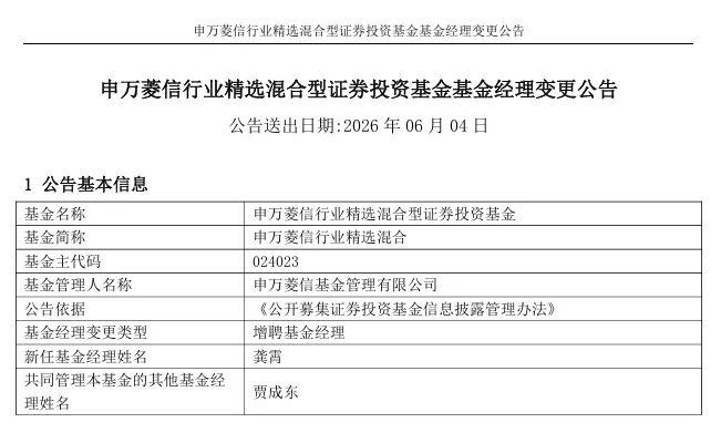 副总管基金一年亏超25%，申万菱信宣布增聘基金经理
