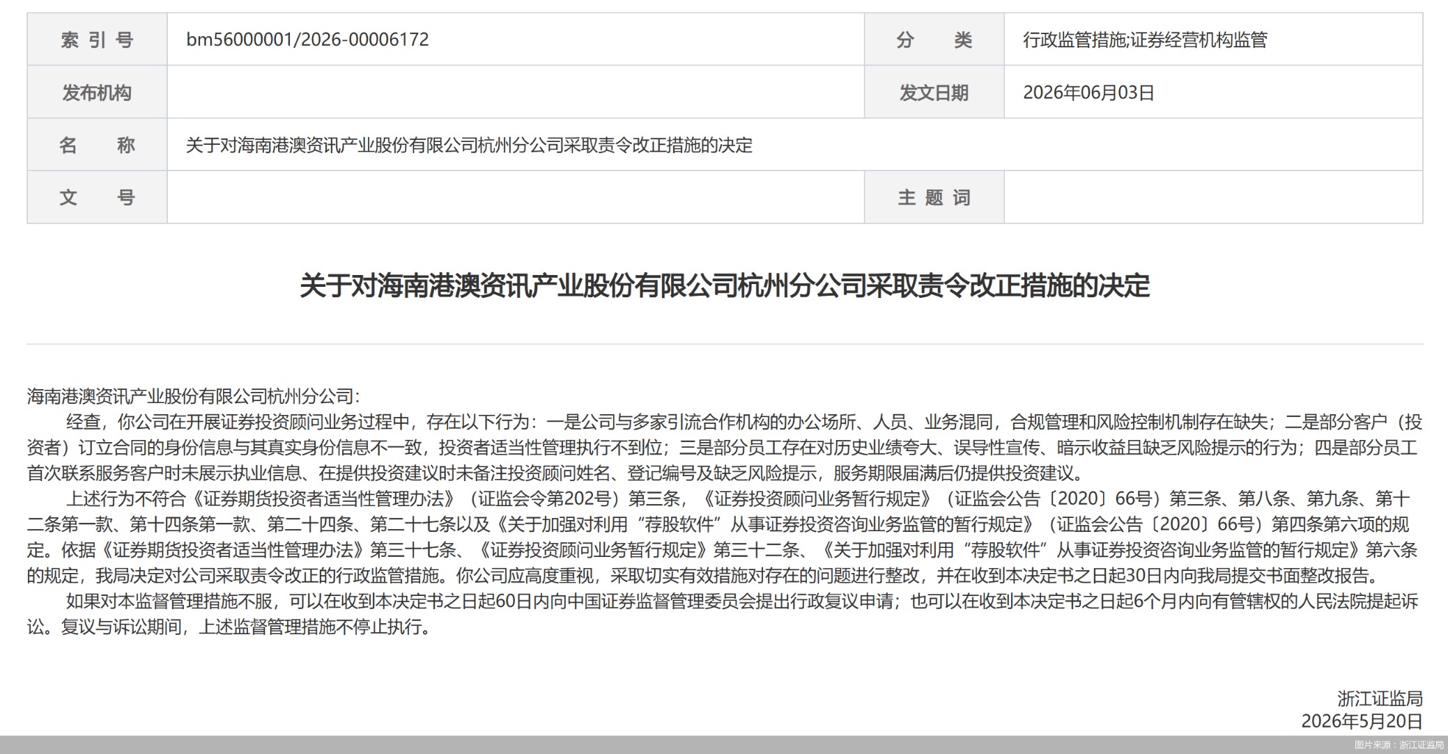 图片来源：浙江证监局