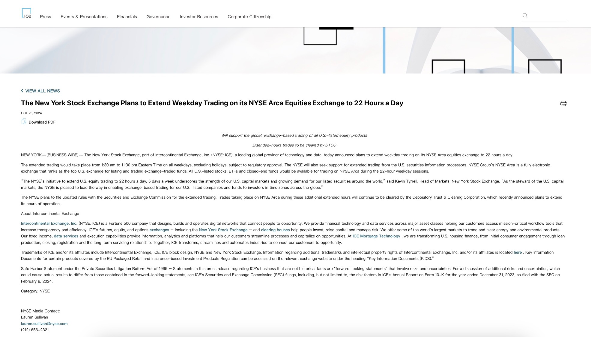 纽交所：计划延长美股交易时段至一天22小时